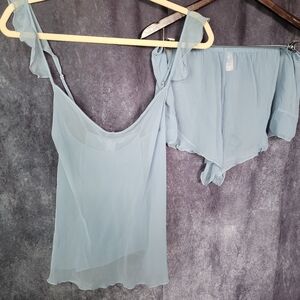 Victoria's Secret Light Blue Sheer Tank and Shorts Set